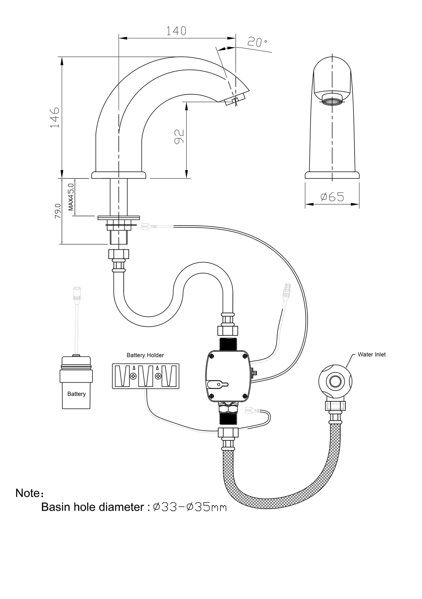 SST-0037 360° Induction Automatic Sensor Tap – Touchless Curve Neck Faucet with Surround Sensor Technology, Chrome Finish, Battery Powered