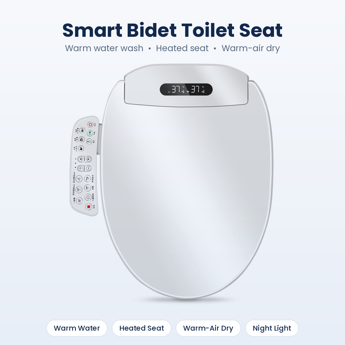 RAB-103 Smart Heated Bidet Toilet Seat – Warm Water Wash, Warm Air Dryer & Soft Close