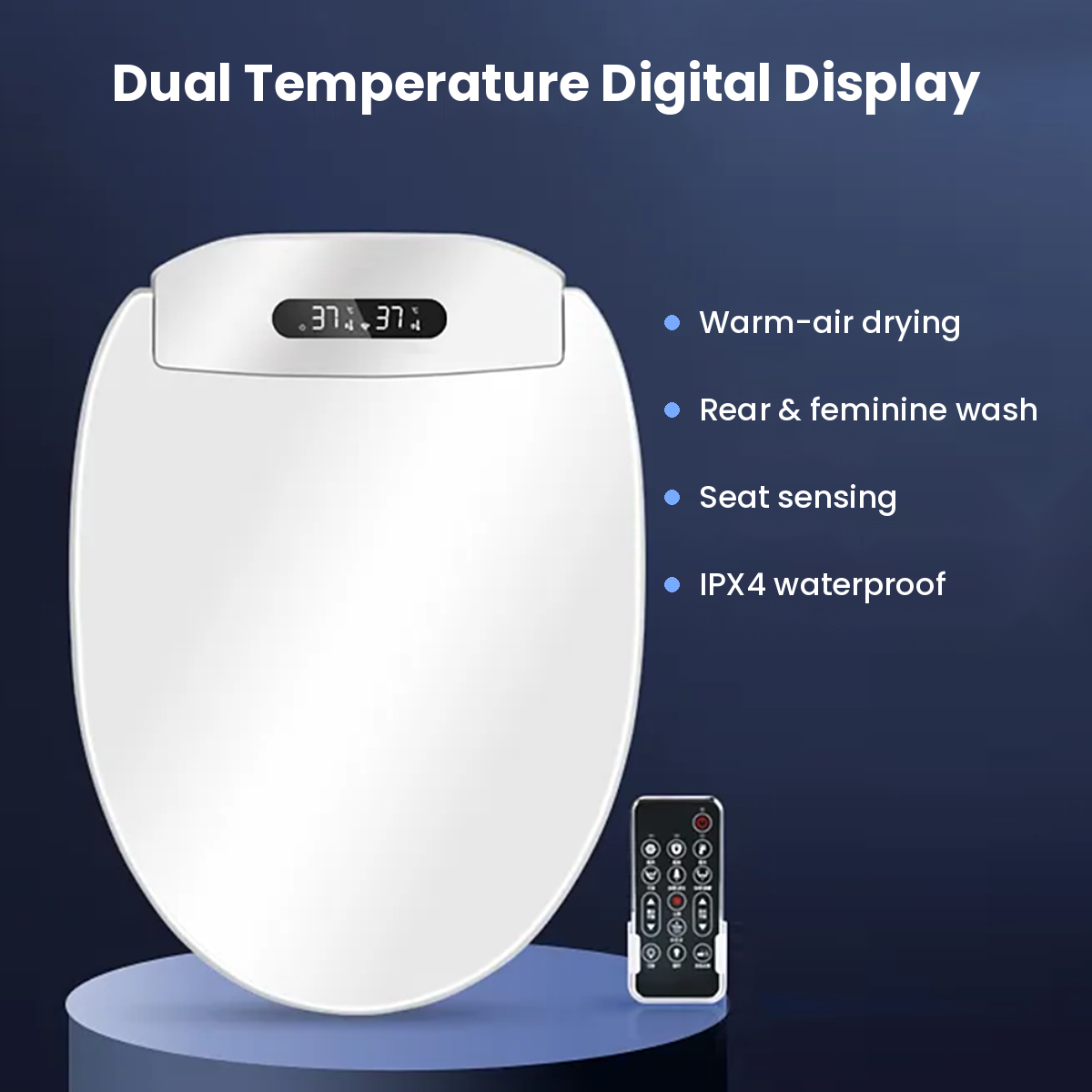 RAB-950 Smart Bidet Toilet Seat, Heated Seat, Warm Water Wash & Air Dryer, Remote, Slow-Close