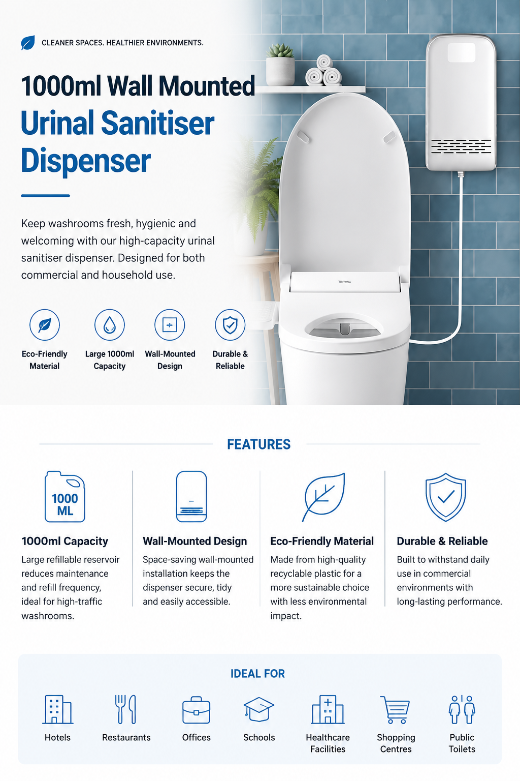 ASD2 1000ml Wall Mounted Urinal Sanitiser Dispenser