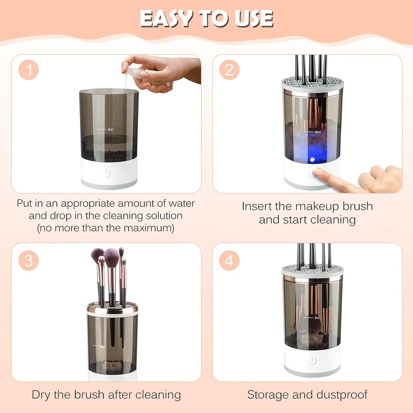 AS-BC1 Electric Makeup Brush Cleaner - Automatic, USB Rechargeable, 7000RPM