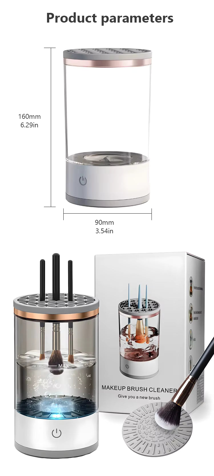 AS-BC1 Electric Makeup Brush Cleaner - Automatic, USB Rechargeable, 7000RPM