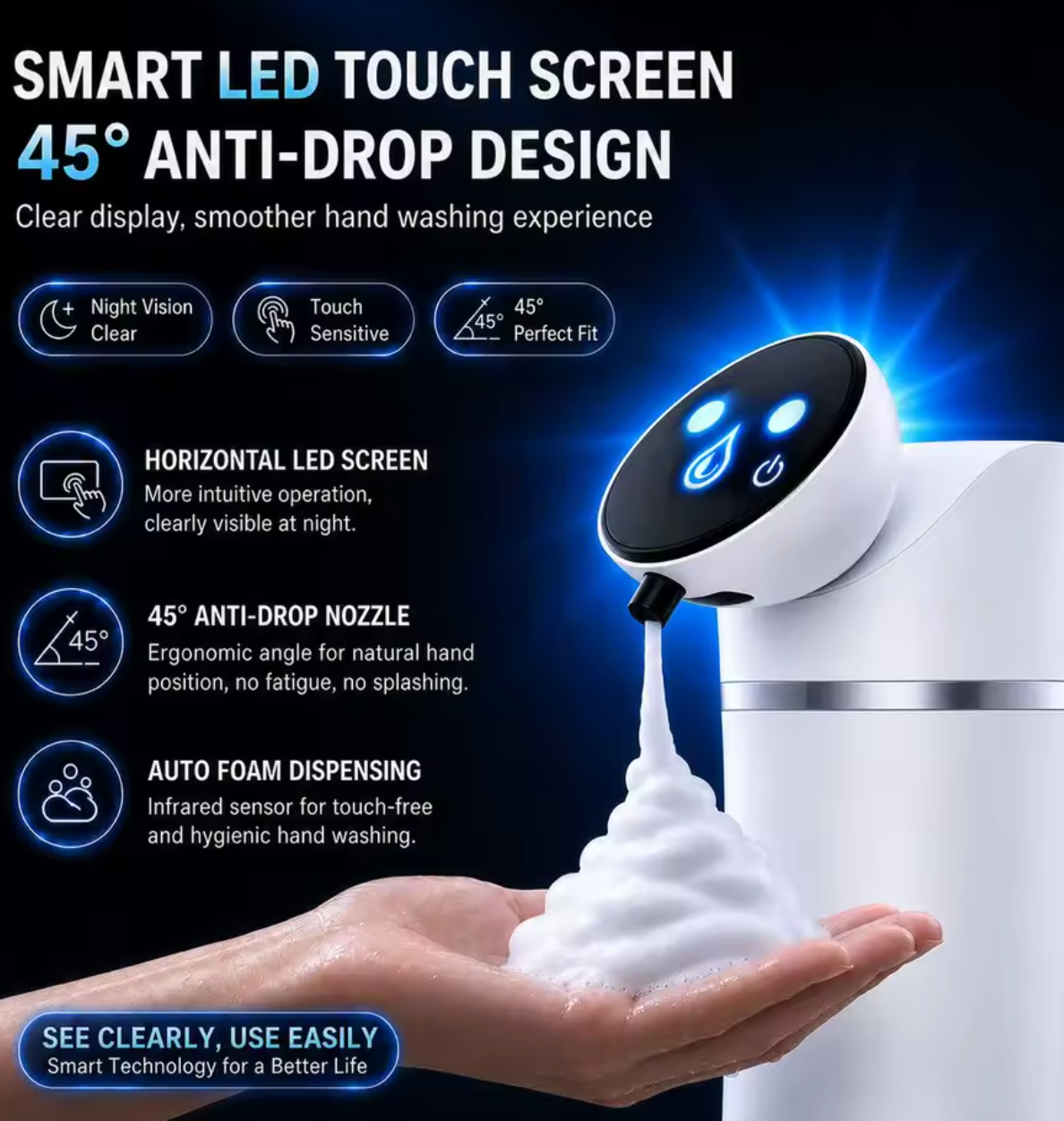 ASD-420 Automatic Soap Dispenser with LED Display – 420ml Touch-Free Foam & Liquid Hand Wash Dispenser